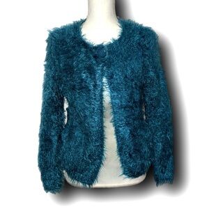 Teal Fuzzy Eyelash Cardigan by Ethyl